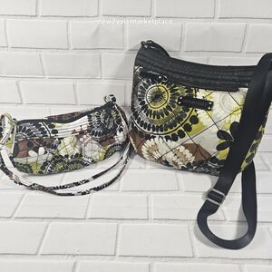 2 Vera Bradley Cocoa Moss Crossbody Shoulder Bag Floral Paisley w/ Frannie purse